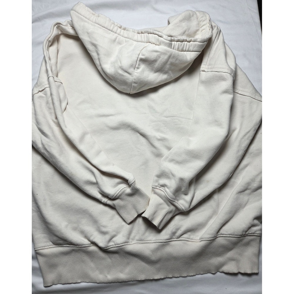 American Eagle Full Zip Hoodie Cream Oversized Fleece Sweatshirt XS/S - Picture 5 of 9